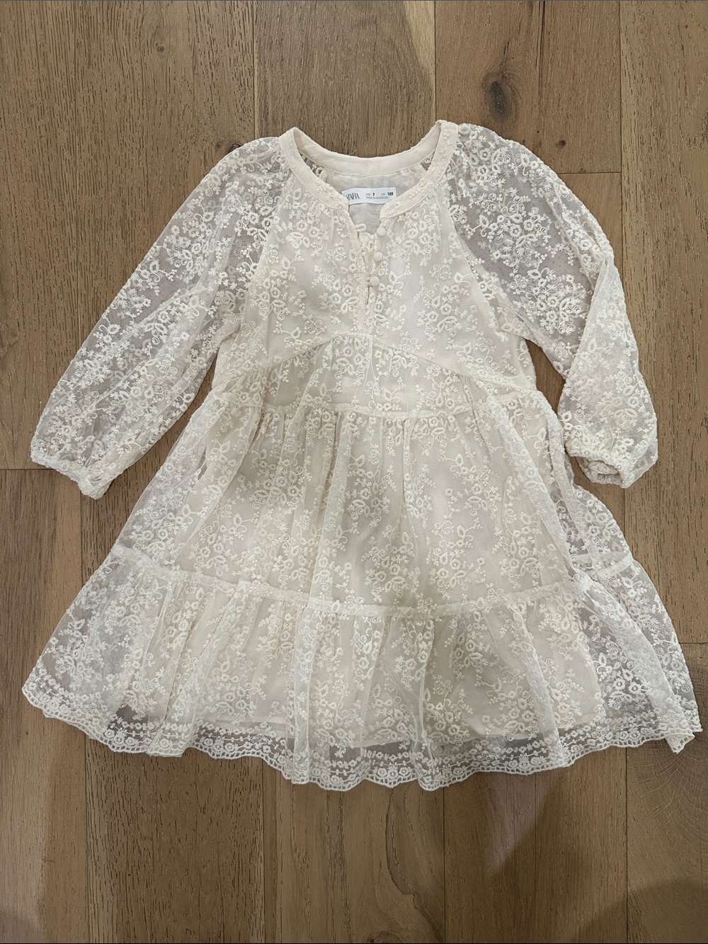 Zara Cream Floral Lace Tiered Dress